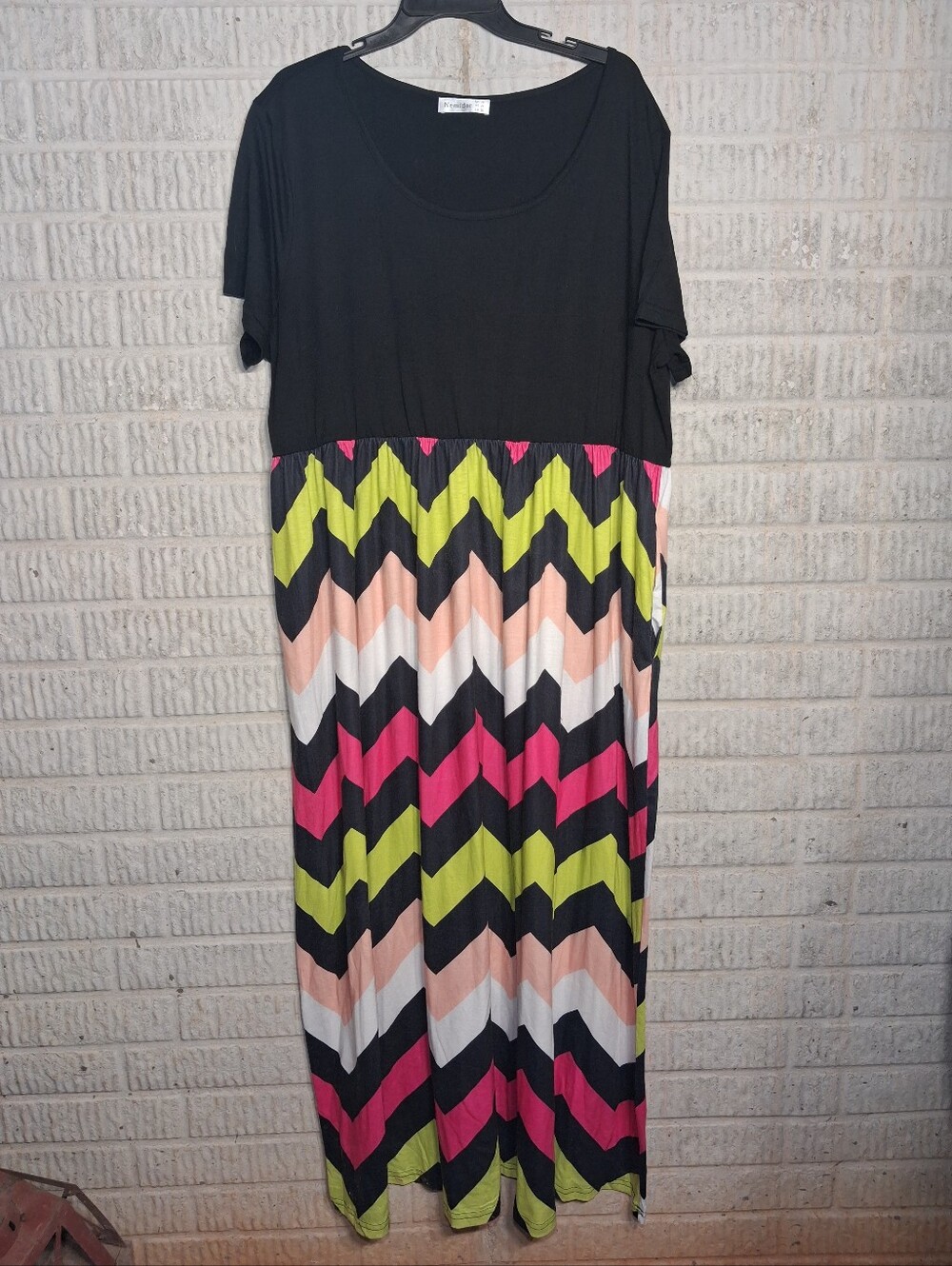 Nemidor Black & Multicolor Chevron Maxi Dress  Casual Women's Summer Dress Sz 24